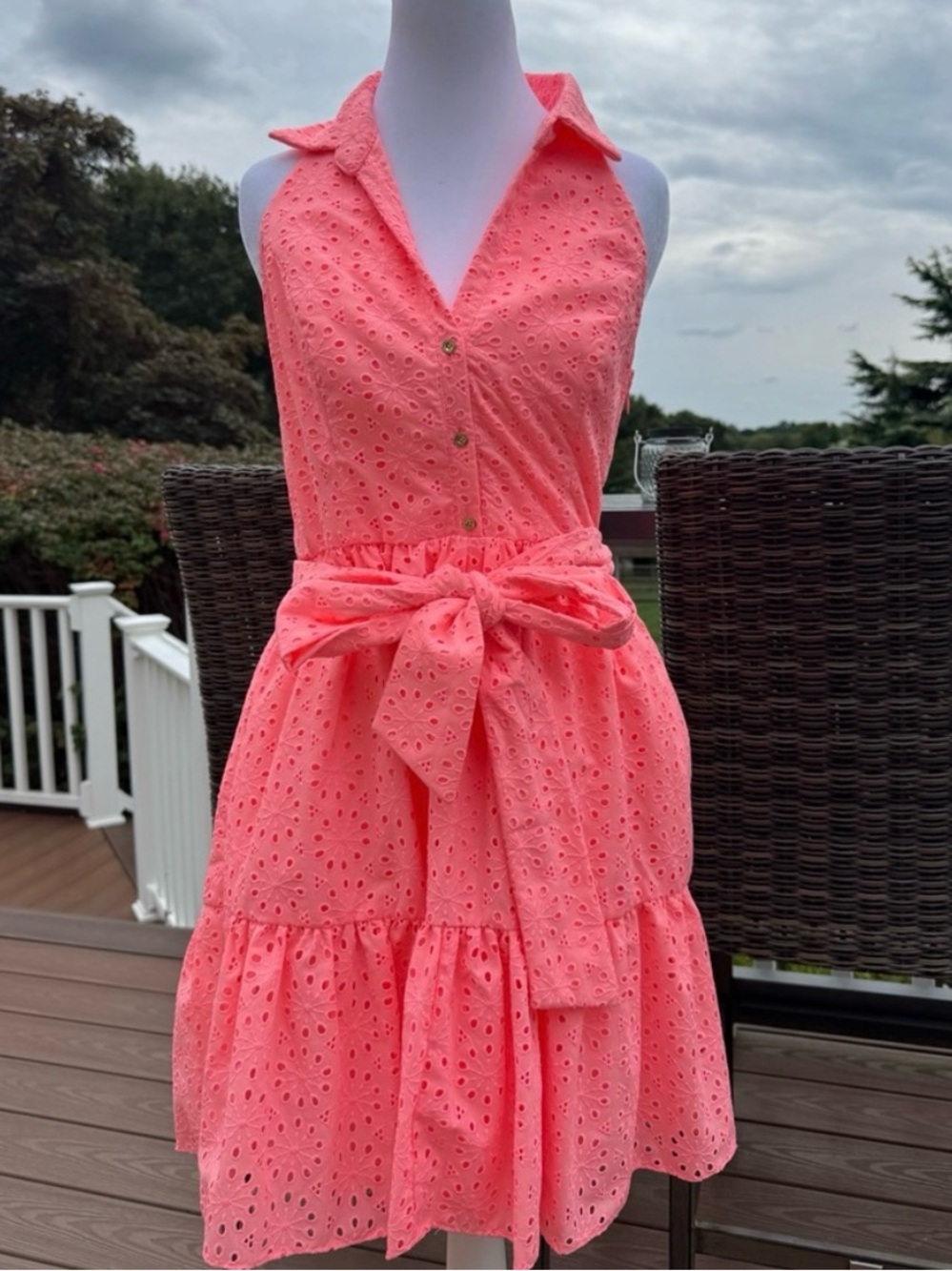 Lilly Pulitzer Trisha shirt dress Coral-Pink Eyelet Trim Dress